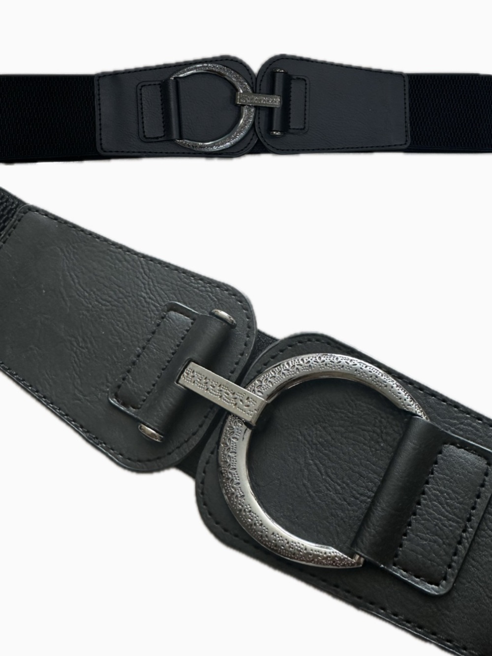 Black Elastic Waist Belt with Decorative Metal Buckle